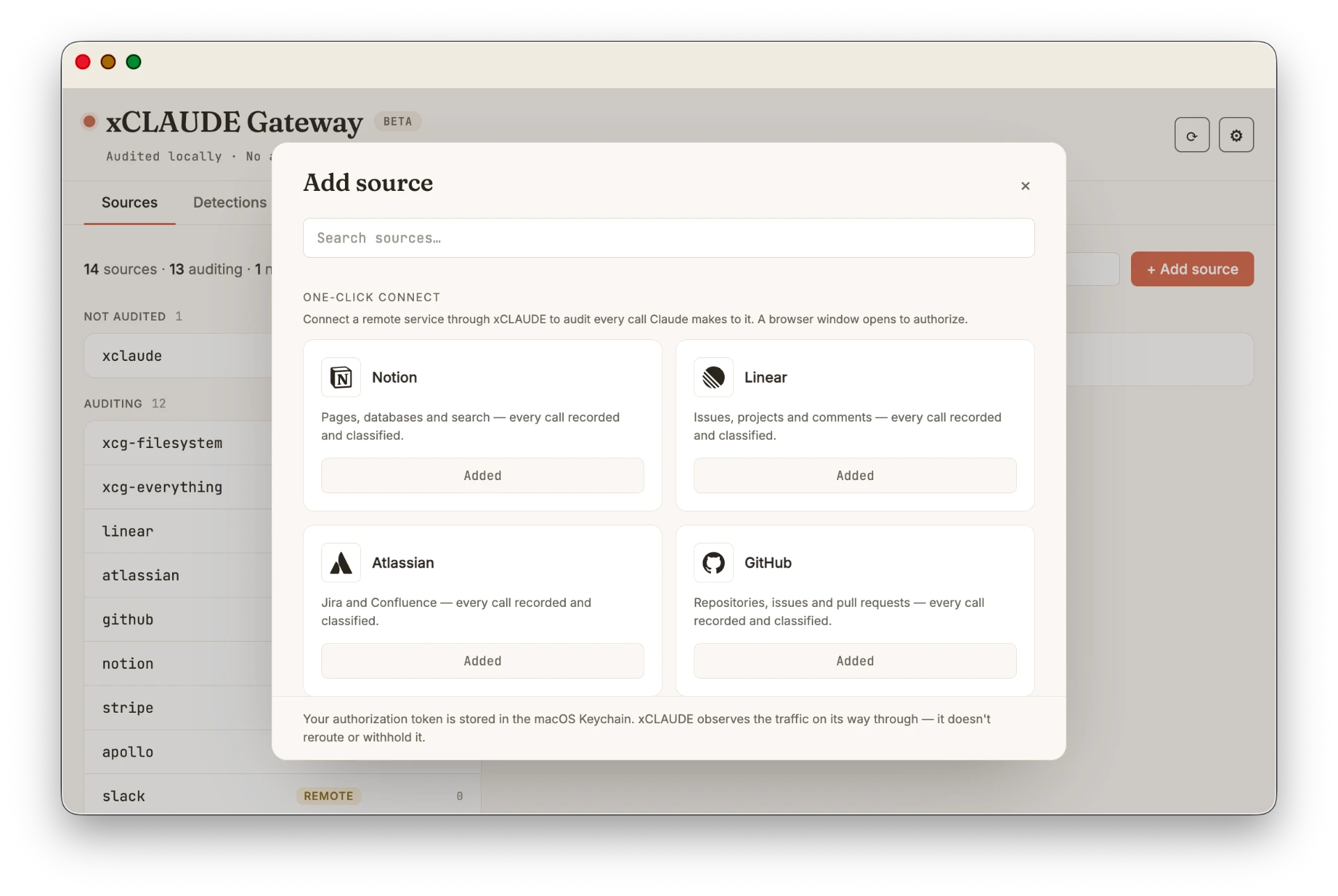 xCLAUDE Gateway — Add source modal